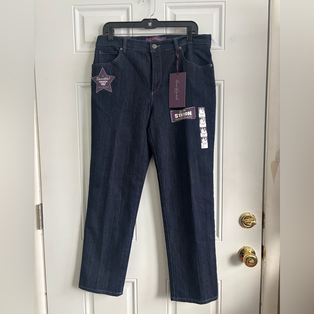 NWT Gloria Vanderbilt Amanda Classic Dark Indigo Tapered Leg Jeans, Size 14P